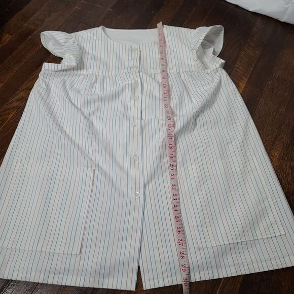 Vintage 70s 80s Pastel Striped Smocked Ruffle Sleeve Apron Top - Picture 6 of 8